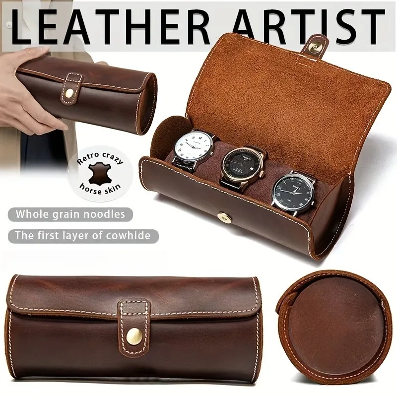 

LIUSHADUOLA Винтажный кожаный футляр для часов для путешествий, дисплея или домашнего хранения | Совместим с механическими, кварцевыми и умными часами.