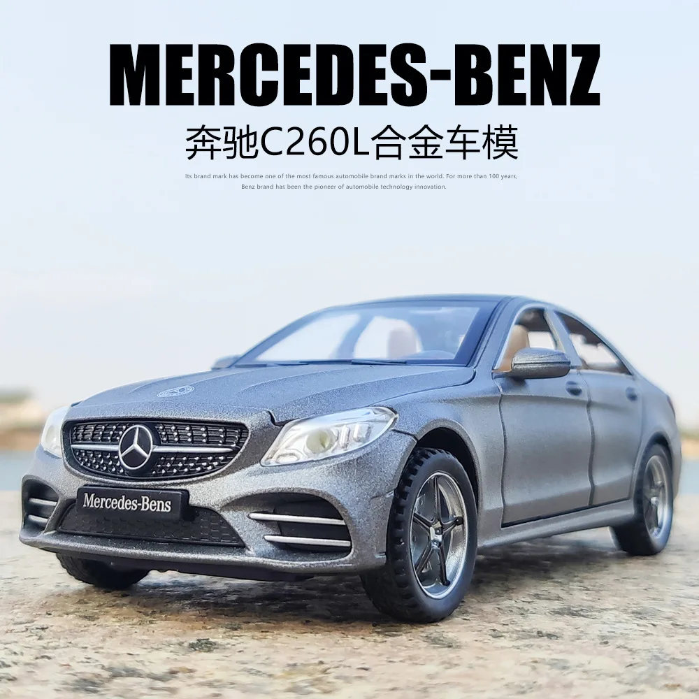 1:32 C260L Mini Alloy Car Model 6 Doors Open Pull Back Function Sound Light Rubber Tires Toy Vehicle Boys Birthday Present