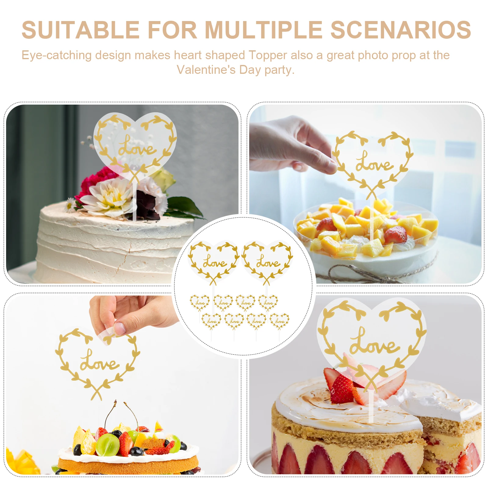 

10pcs Cake Decorations Heart Shaped Valentine Cupcake Toppers Dessert Picks Party Ornament Creative Acrylic Sticks