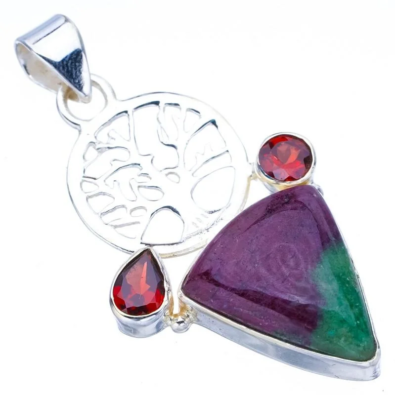 StarGems Zoisite Garnet TreeHandmade 925 Sterling Silver Pendant 1.75