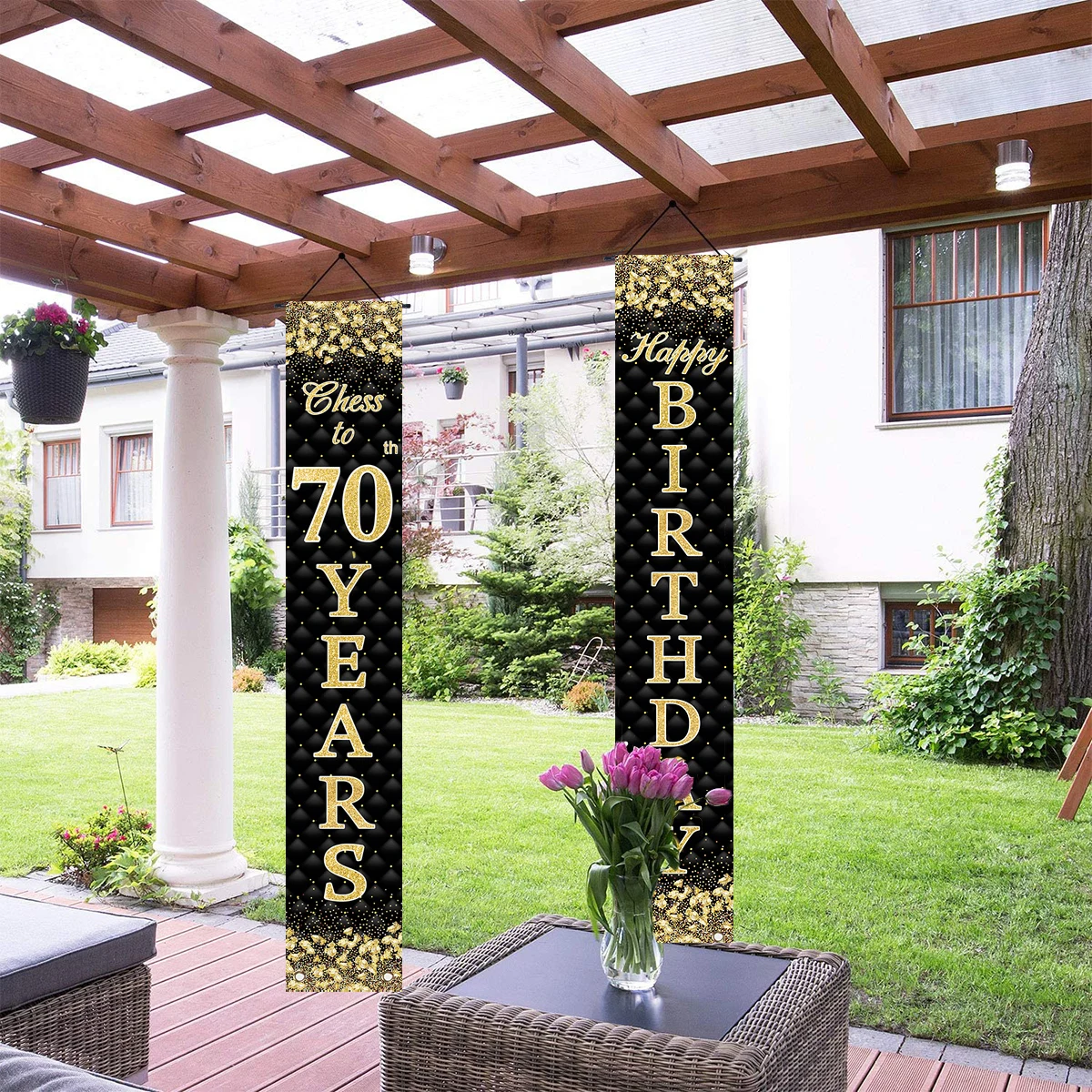 Tenda per porta di compleanno di 70 anni in oro nero decorazione per festa di compleanno in oro nero 70 decorazioni per l\'anniversario 70th Birthday