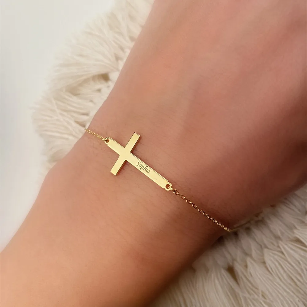 Custom Name Bracelet Minimalist Jewelry Stainless Steel Pulseras Mujer Personalized Fashion 2020 Cross Chain Bracelet