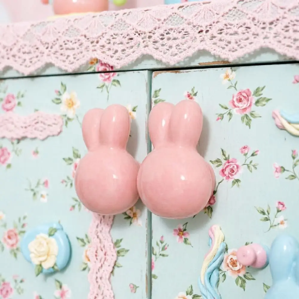 Single Hole Ceramic Drawer Knobs Rounded Soft Edges Solid Metal Thread Rabbit Knobs Smooth Glossy Ceramic Multiple Color Options