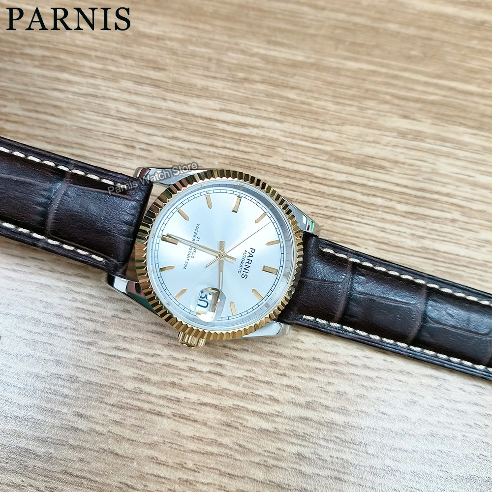 

Parnis 36mm Miyota 21 Jewels Automatic Mens Watch 316L Stainless Steel Leather Strap Wristwatch