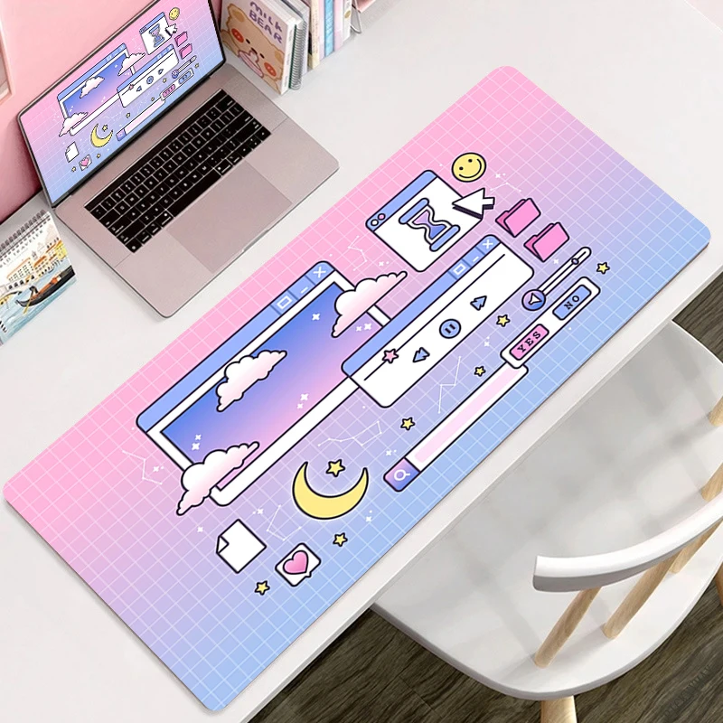 Imagem -06 - Grande Mouse Pad com Grade Rosa Vaporwave Anime Escritório Macio Mesa 900x400 Desenhos Animados Jogos Laptop Mousepads