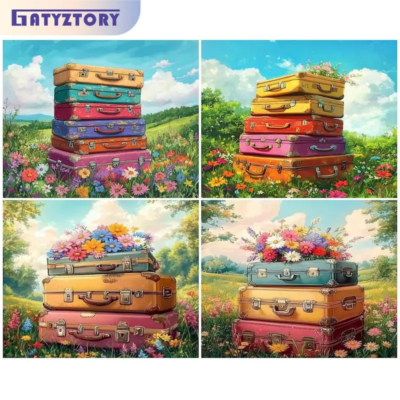 

GATYZTORY Picture Diy Oil Painting By Numbers Kits Acrylic Wall Art Home Decors Colorful luggage Coloring By Numbers Diy Gift