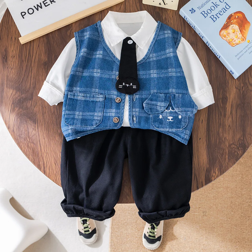 Autumn Boys' Denim Vest Shirt Pants 3-Piece Set Toddler Fashion Outfit 1-5 Years Kids' Clothes Casual School Wear  123