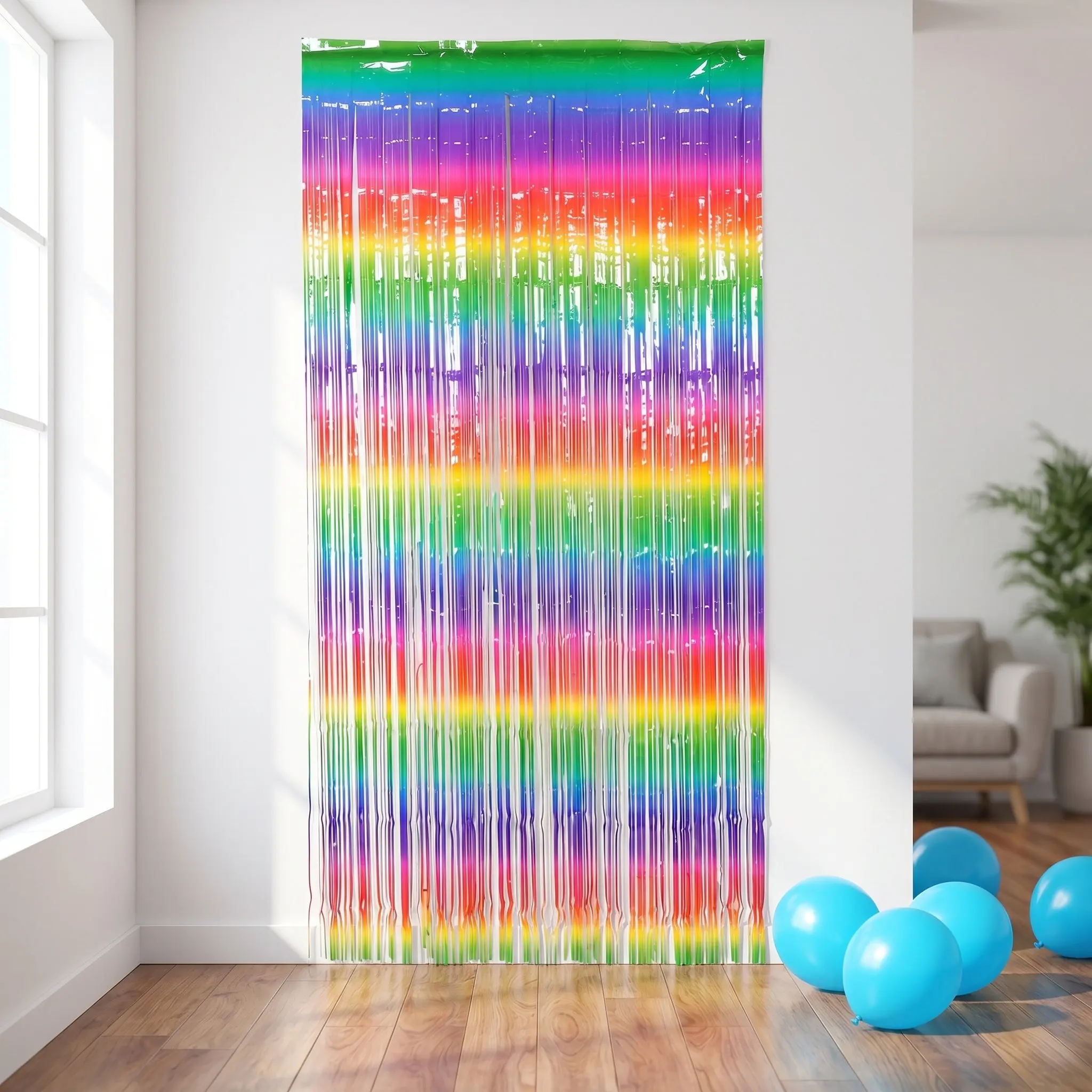 2Pcs Tirai Foil Pelangi Berwar - Lighting Decor Photos ulasan dan harga