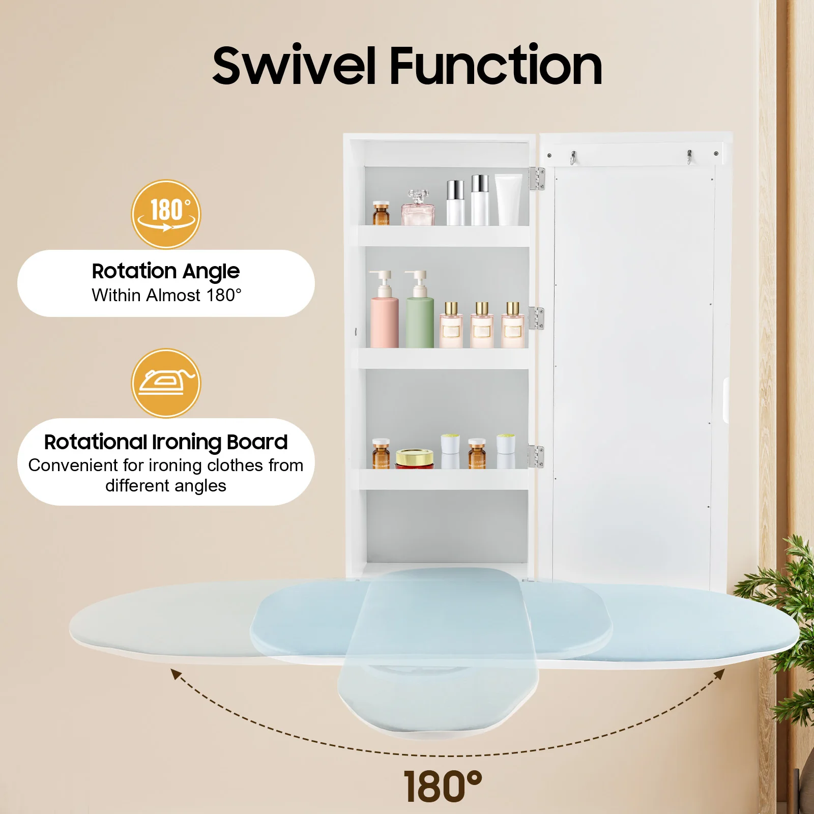 Ironing Board Wall-Mounted Wardrobe Storage Ironing Cabinet Board Mirror Foldable Rotating Wall Mounted Concealed Iron Table