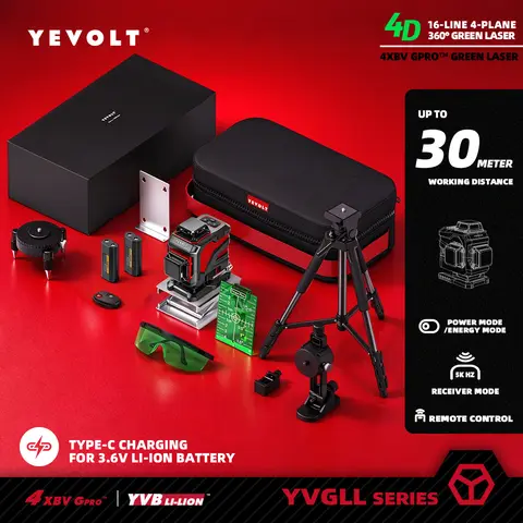 YEVOLT 4x360° Green 16 Line 4D Self Level Laser Level Tools Household DIY Window Sill Tile Wall Trim Interior Remodeling Tasks