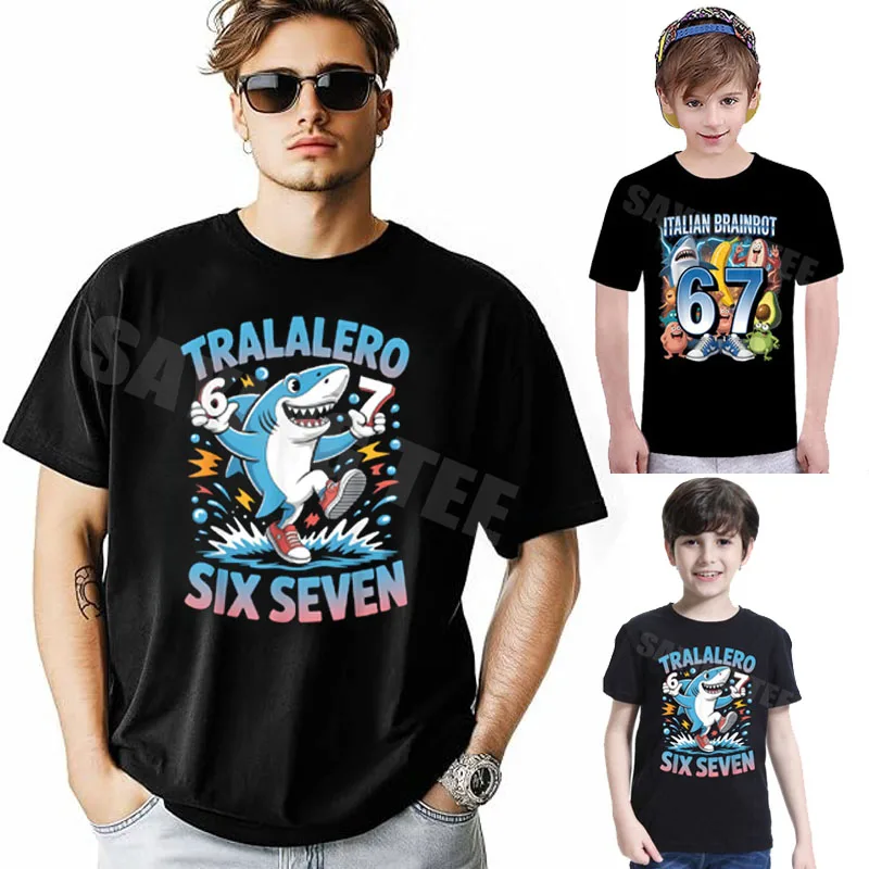 67 Brainrot الإيطالية ميمي مضحك 67 الأولاد أزياء زي ستة سبعة 6-7 تي شيرت Y2k المشجعين الفوضى الفكاهة قائلا المحملة الجدة القمم هدية