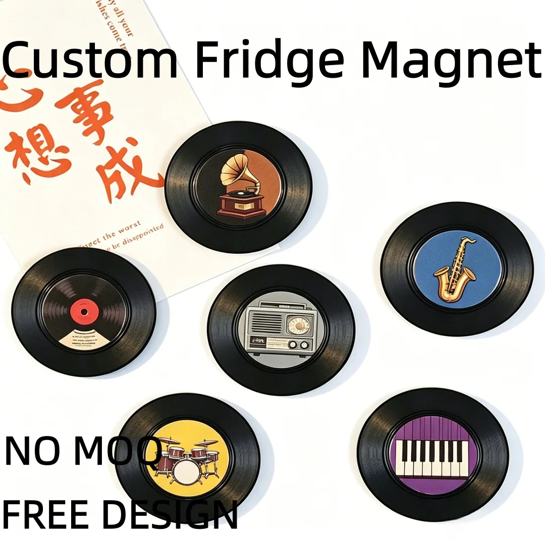 Retro Vinyl Record Shape Personalized Fridge Magnets Custom Printed Photo Pattern Decorative