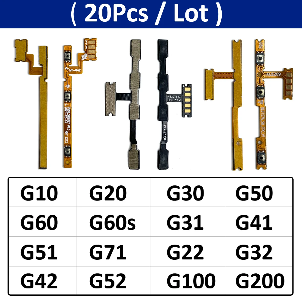 

20Pcs, Power On Off Volume Button Key Flex Cable For Moto G10 G20 G30 G100 G200 G50 G60 G60s G31 G51 G71 G22 G32 G42 G52 G62 5G