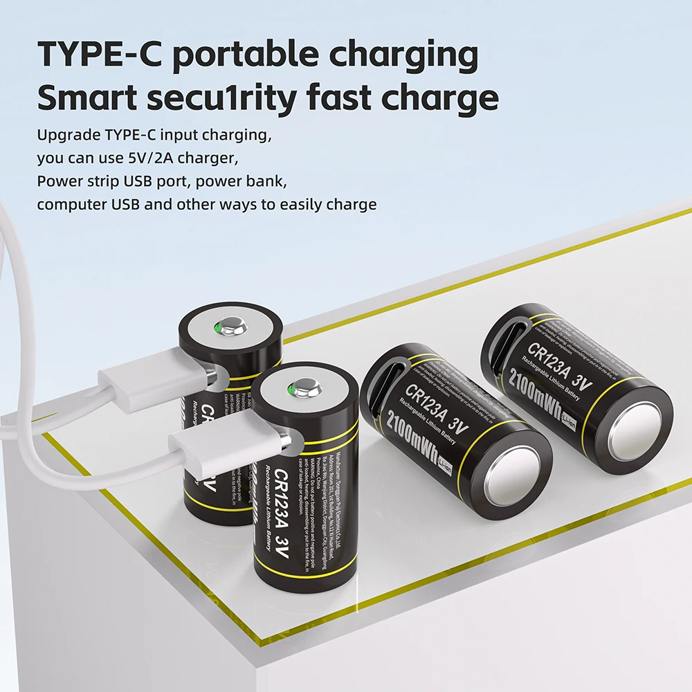 CHICNOD CR123A Rechargeable Lithium Battery 3V 2100mWh USB Type-C Li-ion Battery Built-in Protection High Capacity for Camera