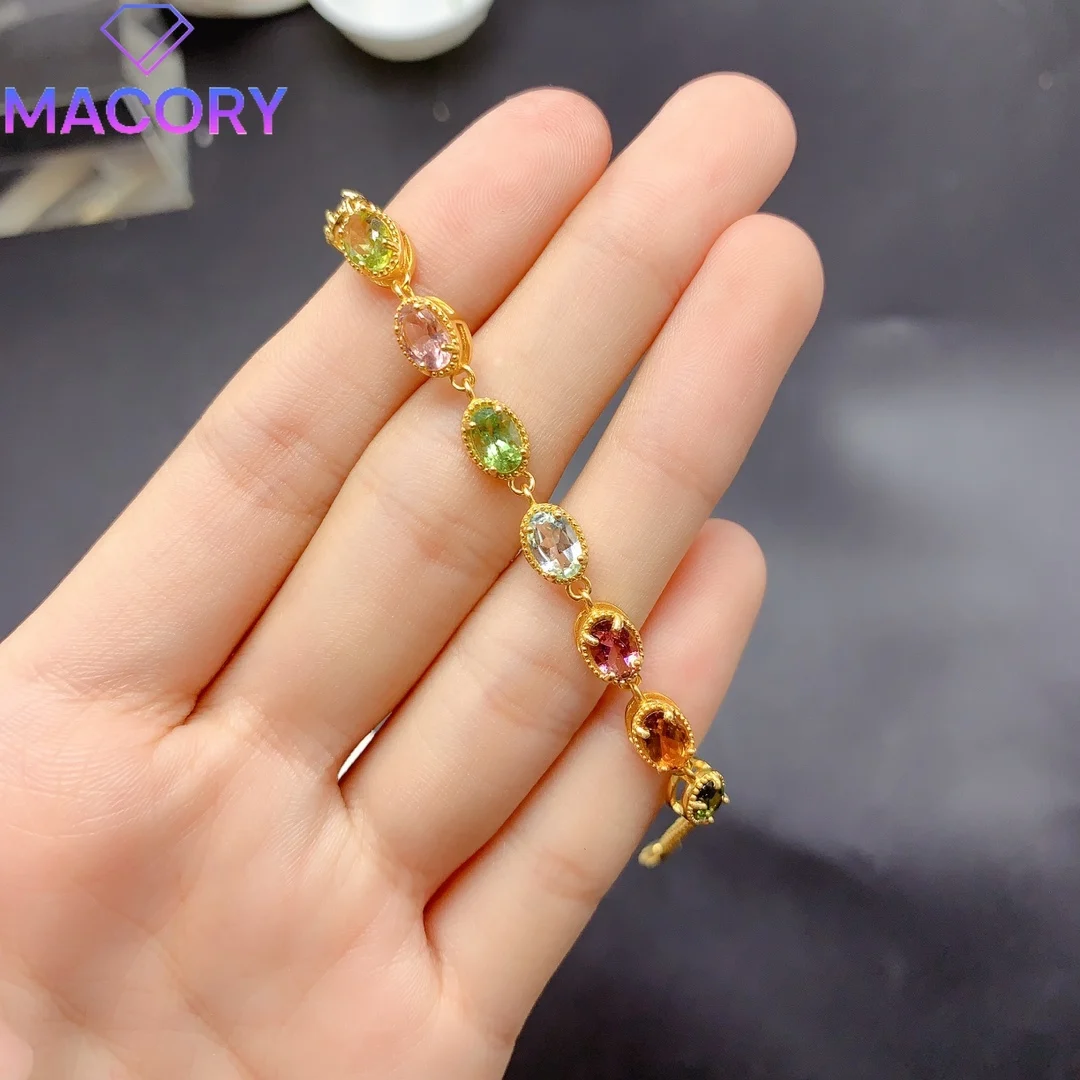 Natural tourmaline bracelet female 925 silver jewelry certification original luxury female jewelry new wholesale exquisite.