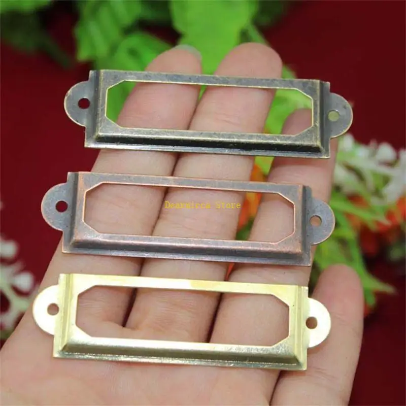 

P0UE 50 Pieces Metal Frame Drawer Cabinet Label Holder Decorative Gift Box Buckle