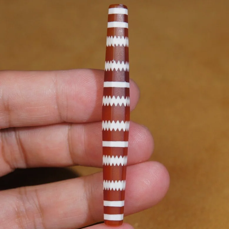 Tibetan DZI Beads Old Agate White Stripe Talisman Hexahedron Tubular Beads 69mm