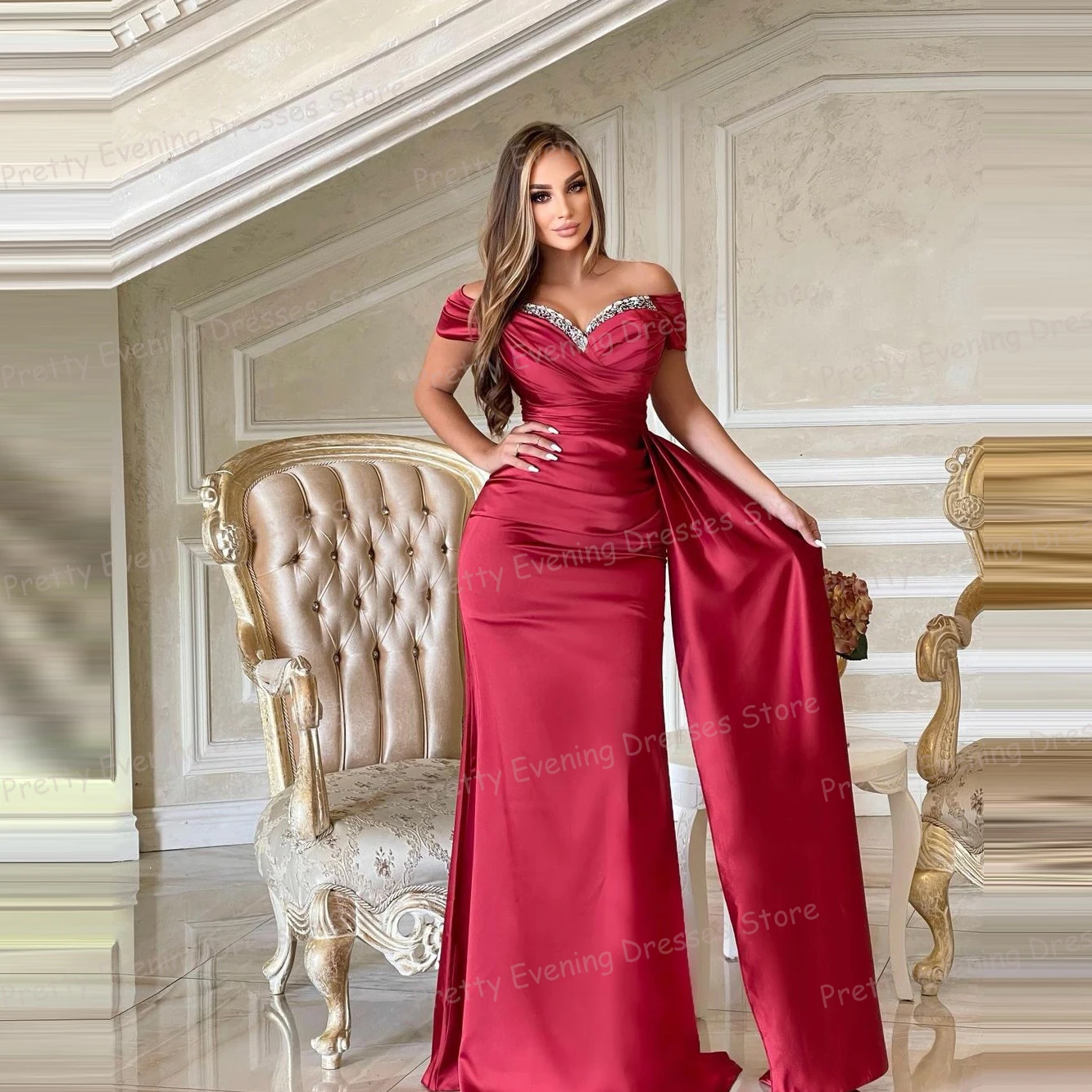 

Sparkling Colorful Evening Dresses Mermaid Sexy Sequined Sweetheart Woman's Prom Growns Off Shoulder Satin Fashion Party Vestido