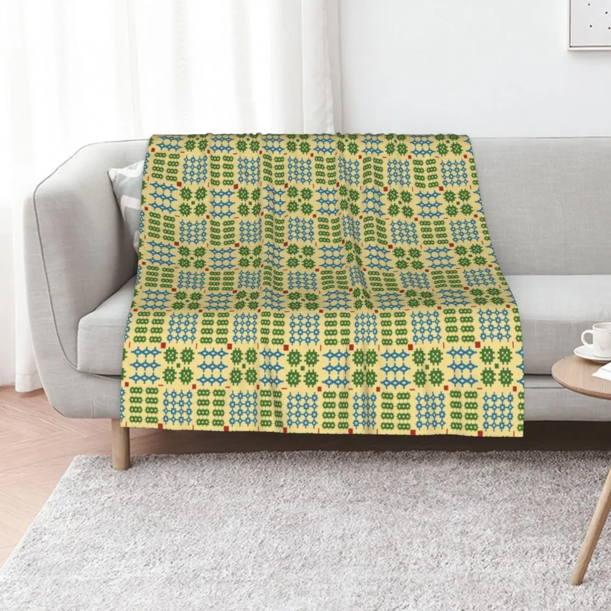 Welsh Tapestry Pattern, Carthen Cymraeg, Cymreig (green and blue) Throw Blanket blankets ands Flannels warm for winter Blankets