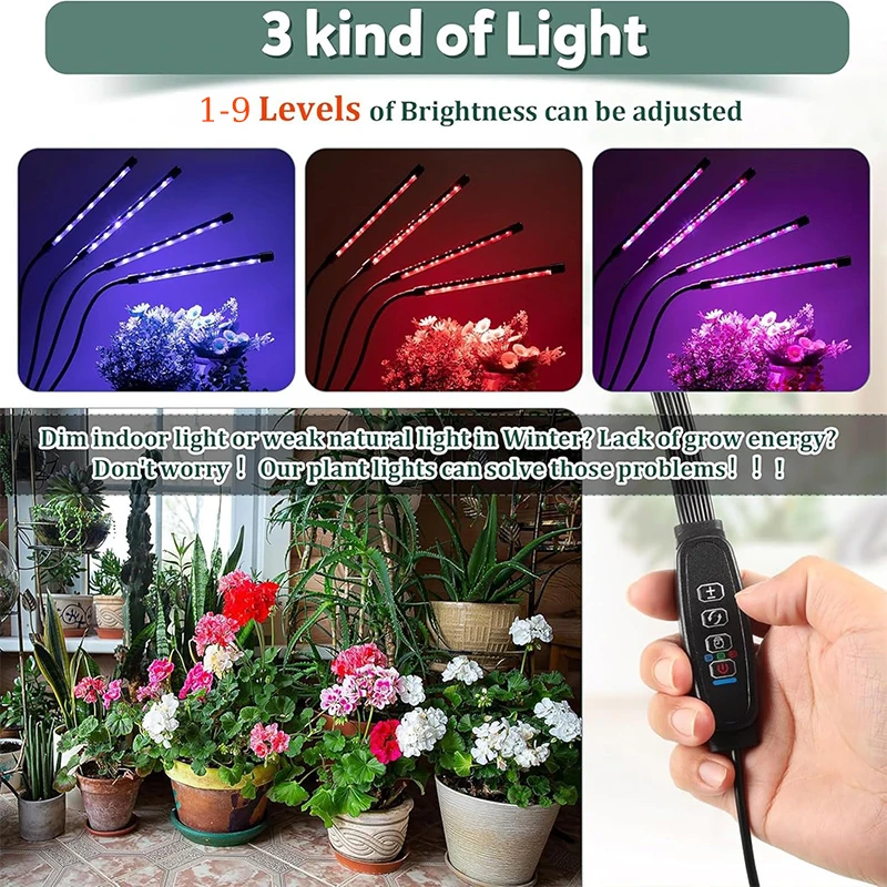 20-100 LED USB Plant Grow Light Full Spectrum Hydroponic Bulb Indoor Timer Dimmable Clip Phyto Lamp Greenhouse Vegetable Flower