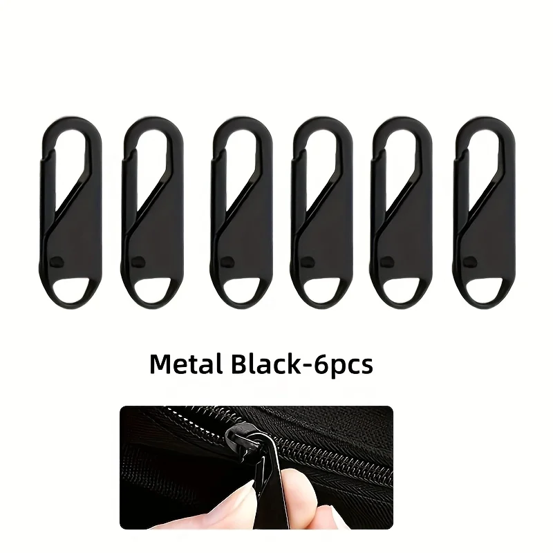 6PCS Detachable Black Zipper Pull Replacement Universal Zipper Slider for Suitcase Coat Bag Repair