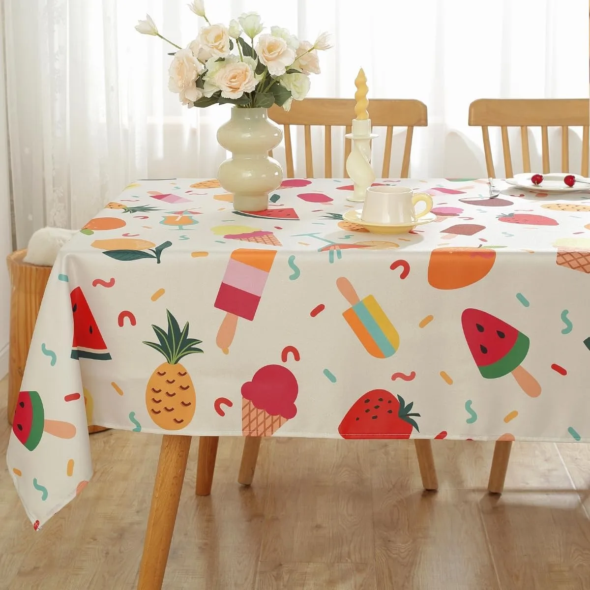 Summer Theme Rectangle Tablecloth for Table Decor Lemon Ice Cream Watermelon Strawberry Print Table Cloth Wedding Party Decor