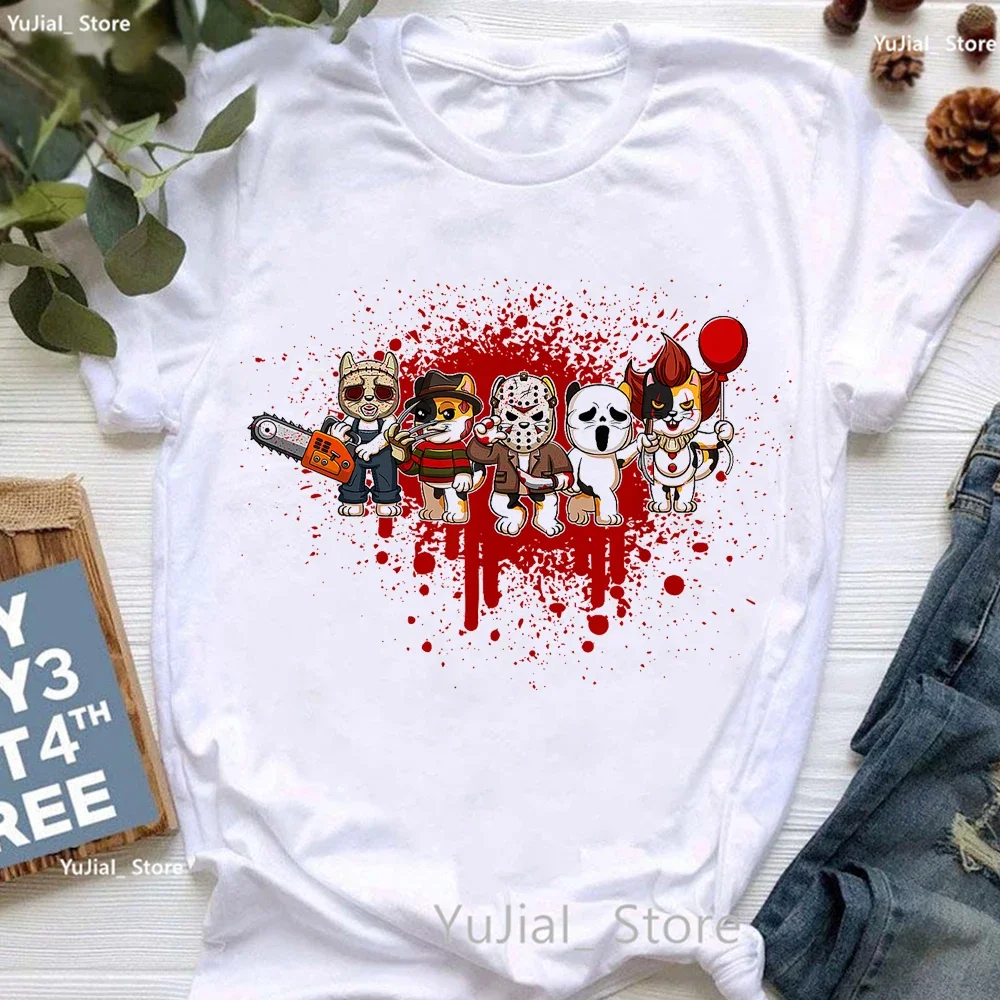 Kawaii Horror Movies Print Tshirt Women'S Clothing Halloween Gift T-Shirt Female Harajuku Shirt Summer Tops Tee Shirt Femme