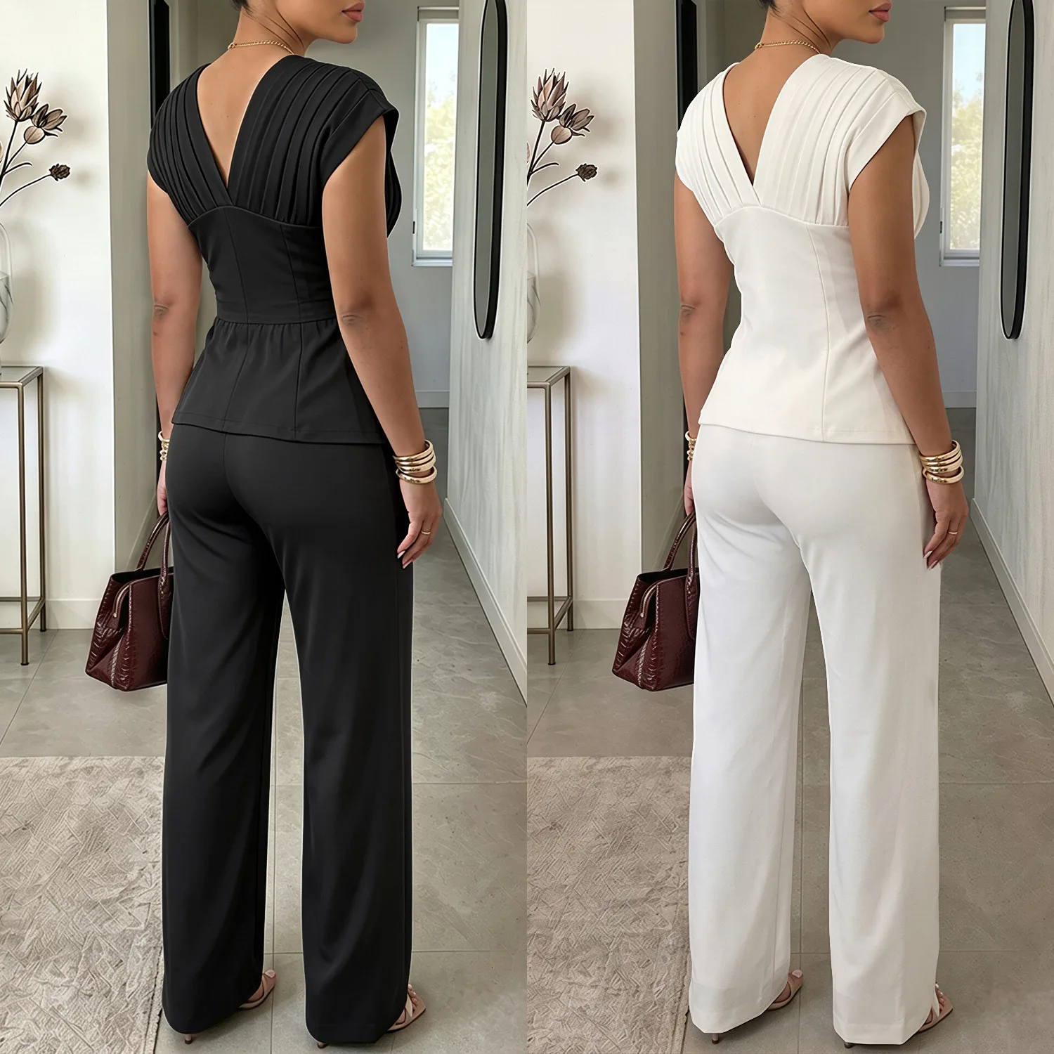 C78112026 New Women's Button-down Random Pants, Loose And Versatile, Comfortable Top And Pants. Two-piece Set Clothing Midi