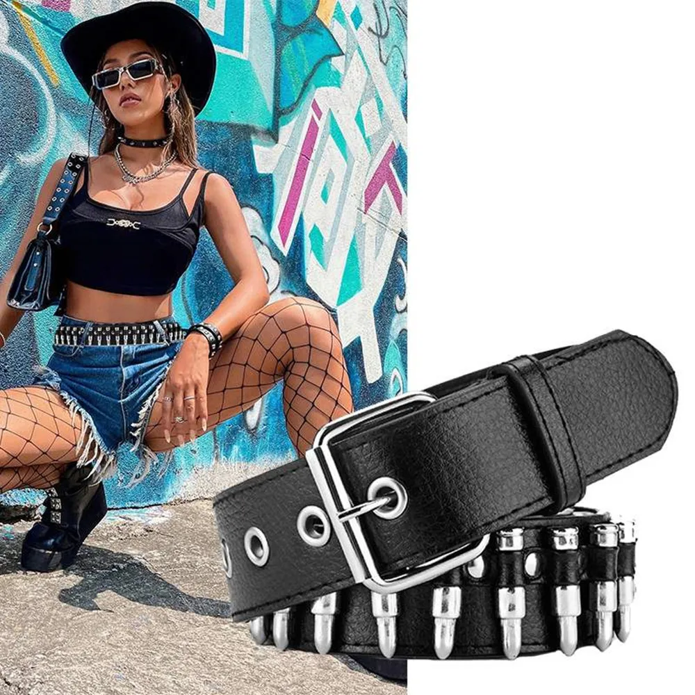 Ceinture Punk en Cuir PU pour Femme, Tête de Balle Décorée, Ceintures Réglables, Ceinture à Rivets, Sangle de Taille en Métal, Nouvelle Mode 2024