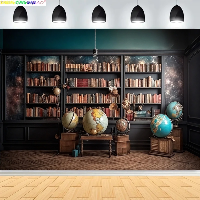 Bookshelf Photography Backdrops Props Library Furniture Bookcase Portrait Meeting Office Live Streaming Background JS-06