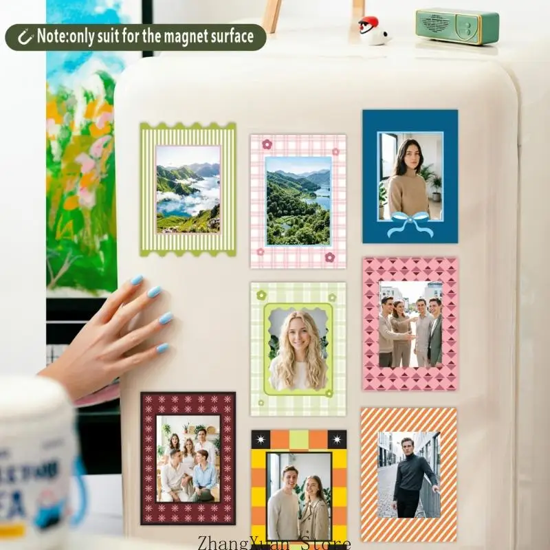 Magnetisches Bildertafel-Set aus Acryl für die Verwendung Kühlschrank, 8 Mini-Fotodisplays mit niedlichem Rand für – Detail 5