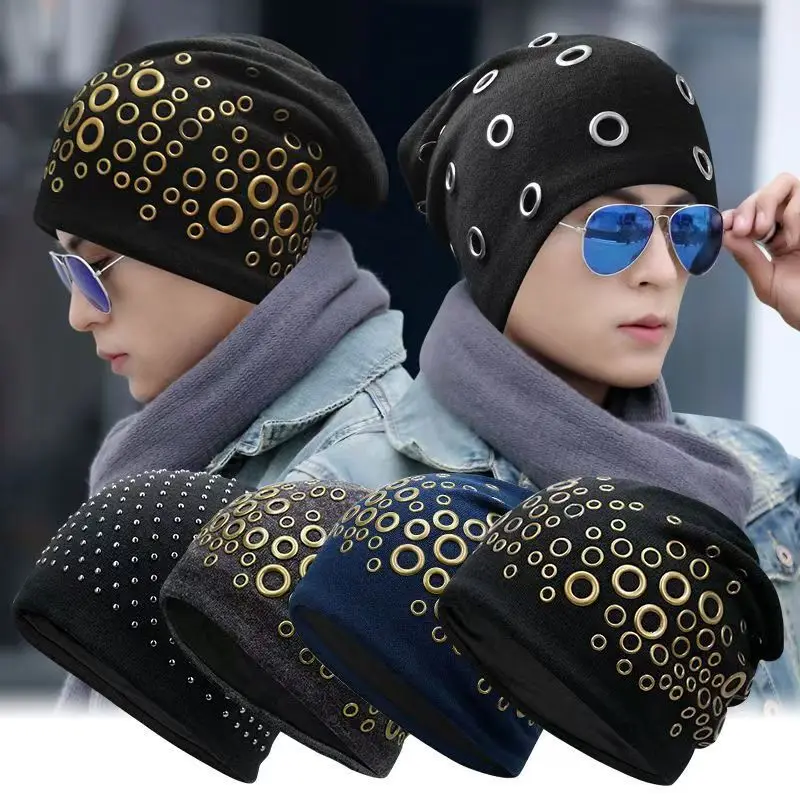 

Unisex Spring and Autumn Punk Style Hat With Metal Rings Hip Hop Casual Caps for 56cm to 60cm Heads