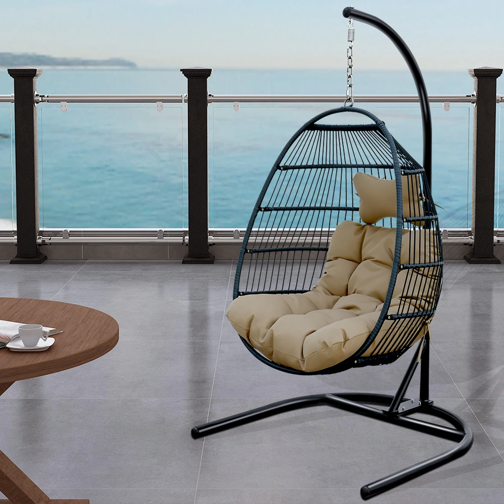 Outdoor Patio Wicker Hanging Chair Swing Chair Patio Egg Chair Single Swing Chair for Garden Patio Living Room Leisure Chair