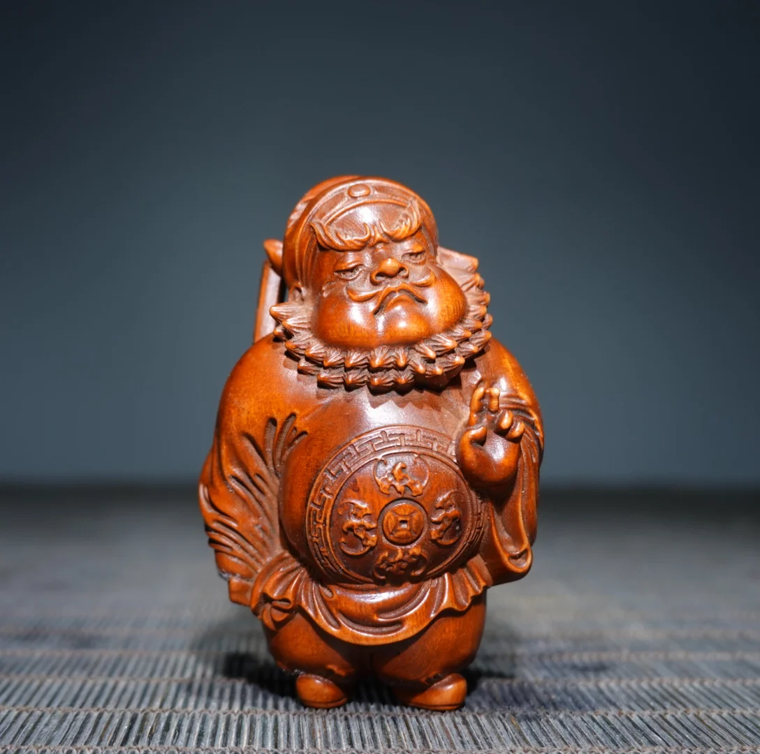 Old Boxwood Zhong Kui Statue immortal Exorcist Celestial Master Handheld components Ornaments Amulet Dharam Town house