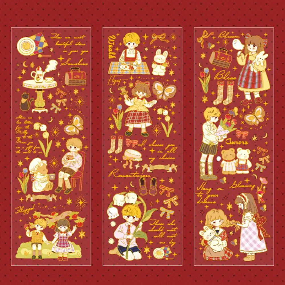 3 Sheets Unique PET Journal Sticker 3D Bronzing Process Multi-purpose Decoration Beautiful Stationery Stickers Decorative