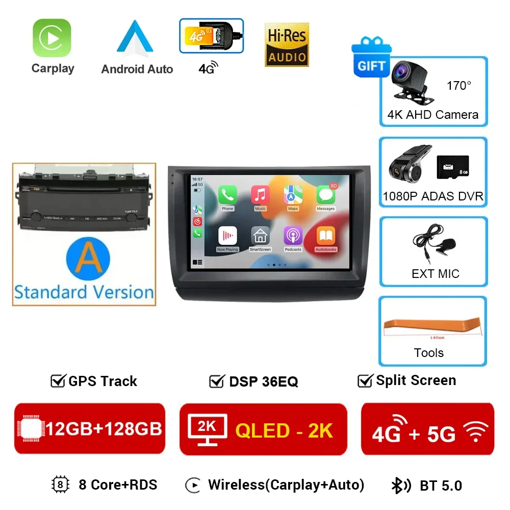 Carplay Autoradio 2 din Android 16 Voor Toyota Prius 20 2003-2009 Autoradio Multimedia Video Player GPS navigatie Stereo BT HU