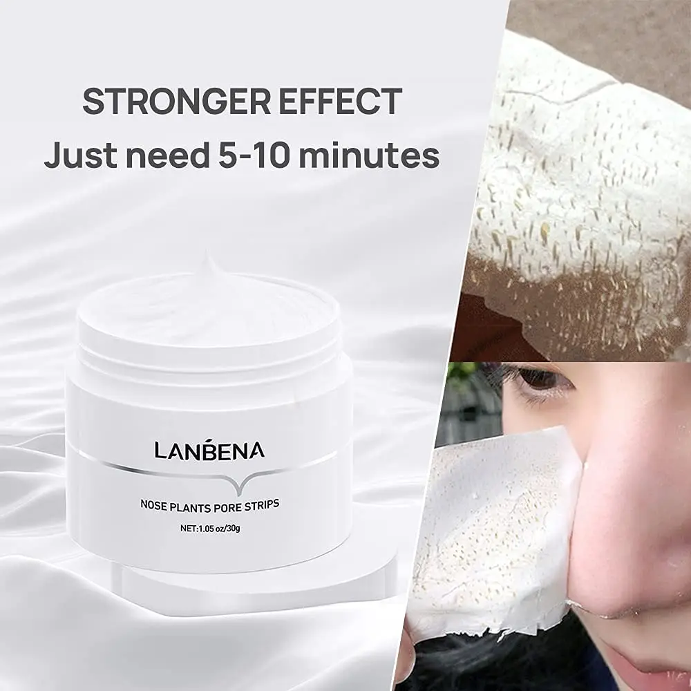 قناع الرؤوس السوداء LANBENA مع 60 قطعة من شرائط، قناع تقشير مزيل الرؤوس السوداء، قناع تنظيف مسام نباتات الأنف وتنقية قناع الوجه