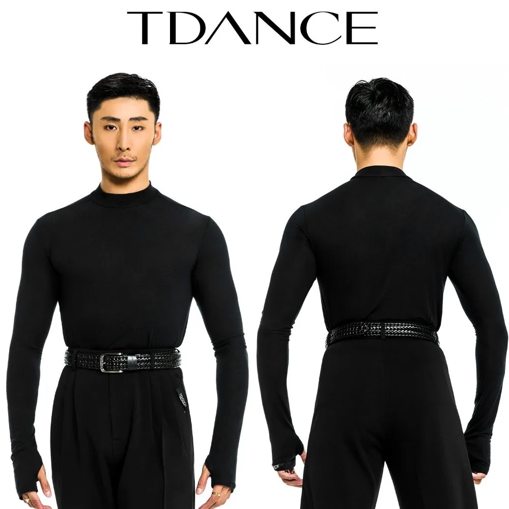Customized TDANCE Men's Standard Dance Practice Uniform [High-Neck Long Sleeve Top] Basic Layering for Autumn/Winter BS-20