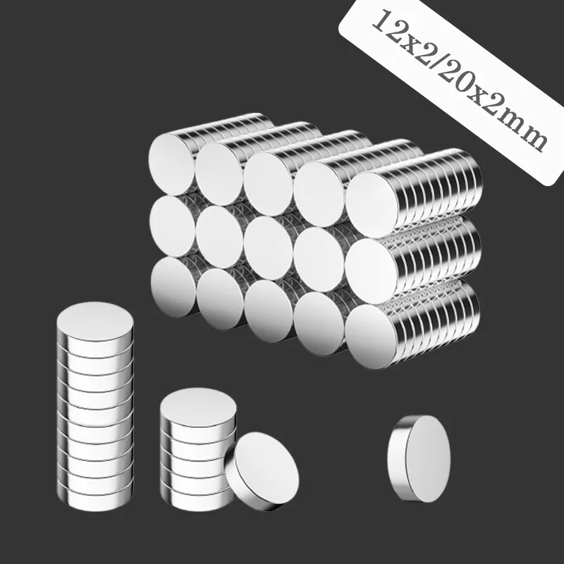 Multi pack 12x2/20x2mm circular magnets, suitable for photo walls, offices, packaging, and warehouses