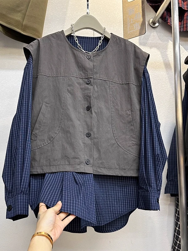 

Loose Casual Striped irt Men's Women's Spring Autumn Large Size Single Button Design Casual Workwear Top SPTTAX Brand