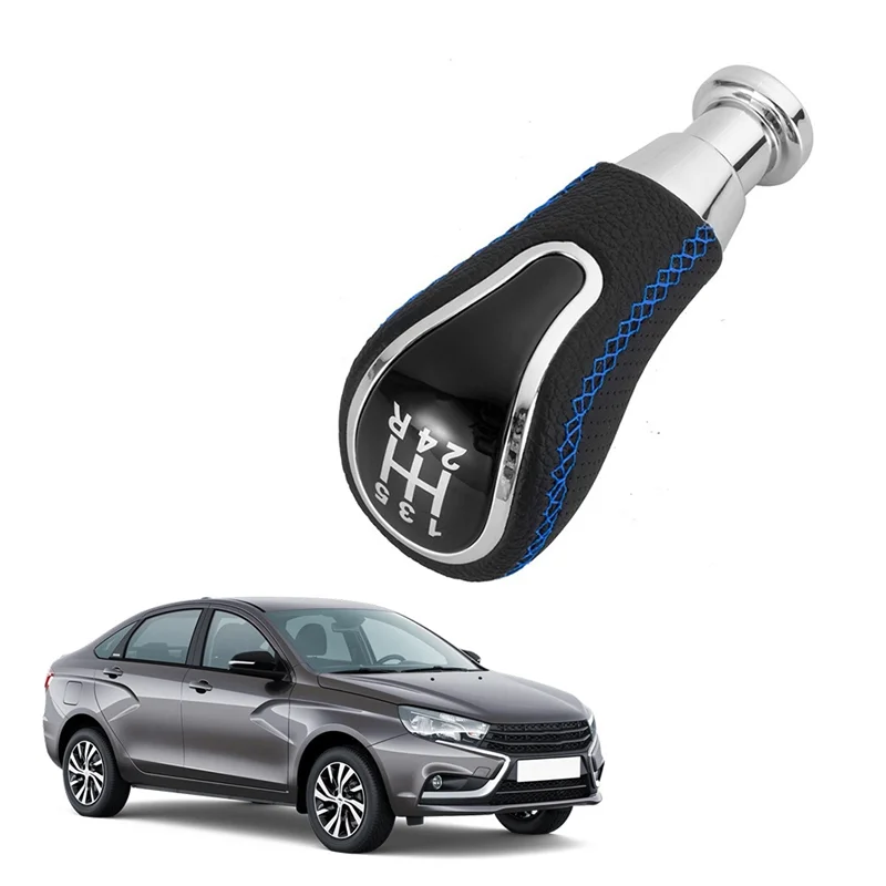 5-Speed Handgeschakelde Auto Versnellingspook Hendel Voor Lada Vesta Granta Vaz Kalina Niva Samara Largus Chroom + Blauw