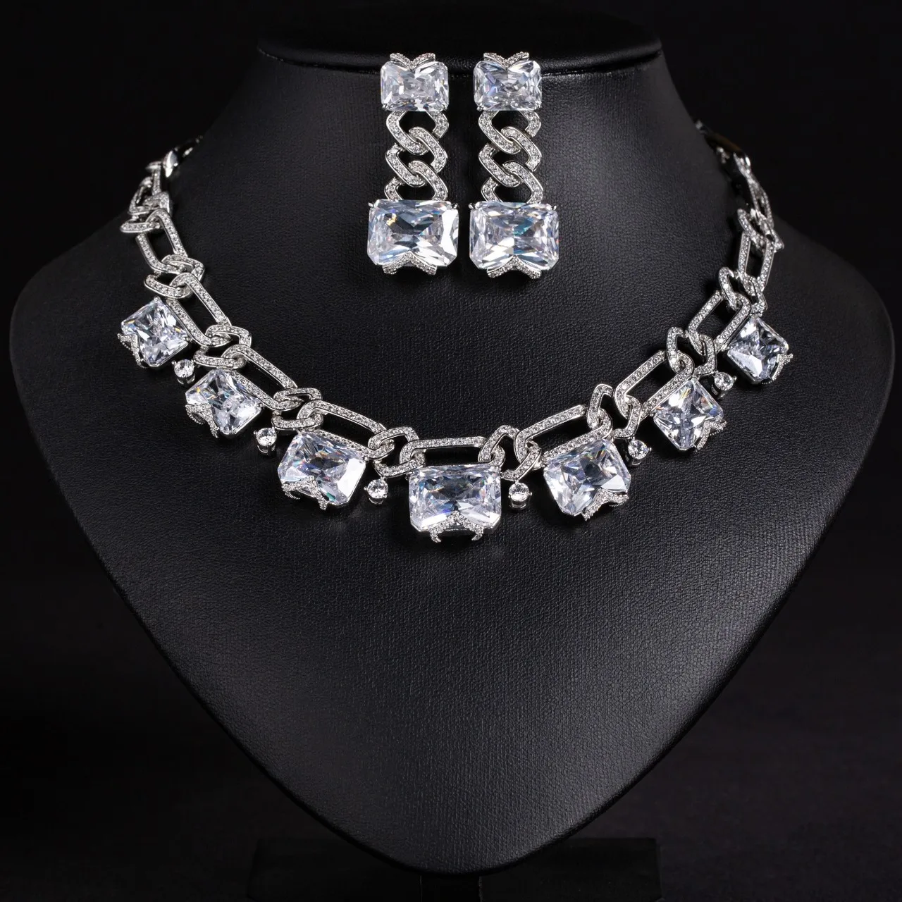 Saudi Light Luxury 2 Pcs Elegant Multi-colour Square Loop Necklace Earrings Holiday Travel Party Prom Banquet Wedding Gift M-640