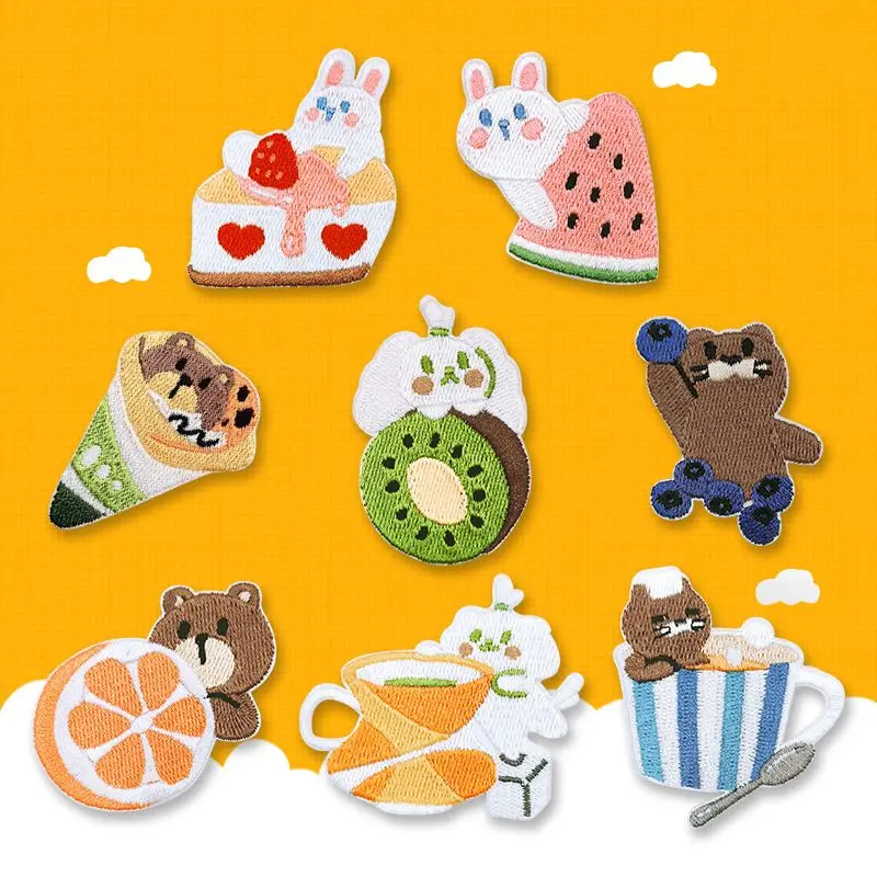 Cute Animal Fruit Dessert Self-adhesive Patches For Clothing Kids Embroidery Patch Applique On Jeans Scratch Repair Hole DIY Swe