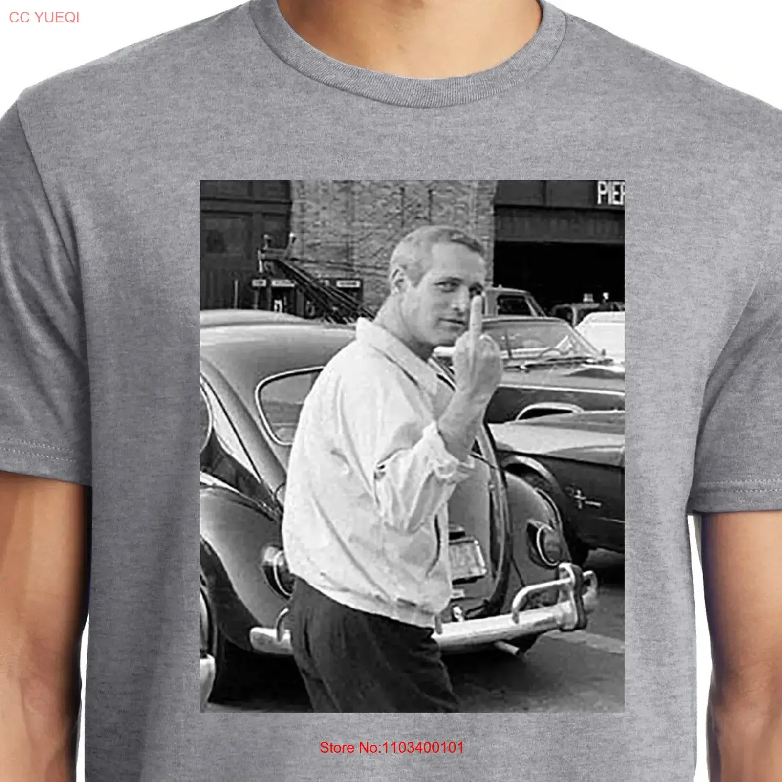 T-shirt PubliciT Big and Tall Paul Newman Flipping the Bird, style vintage, délavé, respirant, streetwear élégant, légèrement décontracté