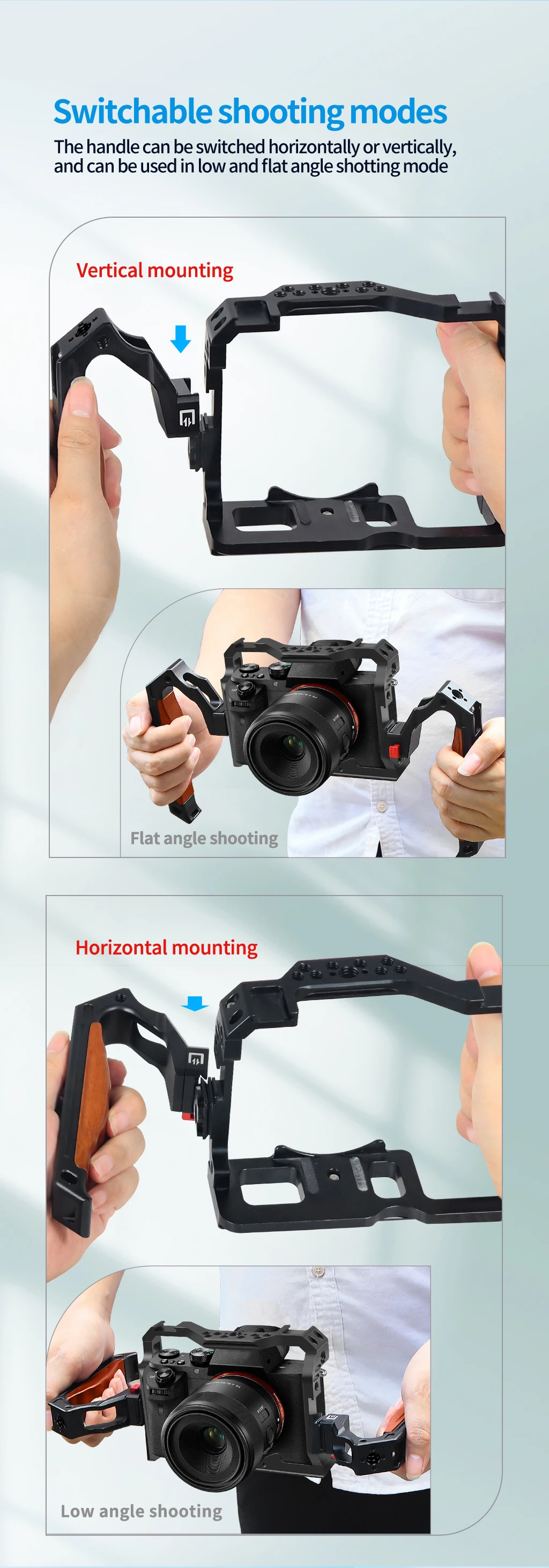 Holzgriff mit Schnell verschluss für DSLR-Kamera käfig mit 1/4 3/8 Arri-Loch-Kalt schuh halterung für den oberen Griff des Video licht mikrofons – Detail 6