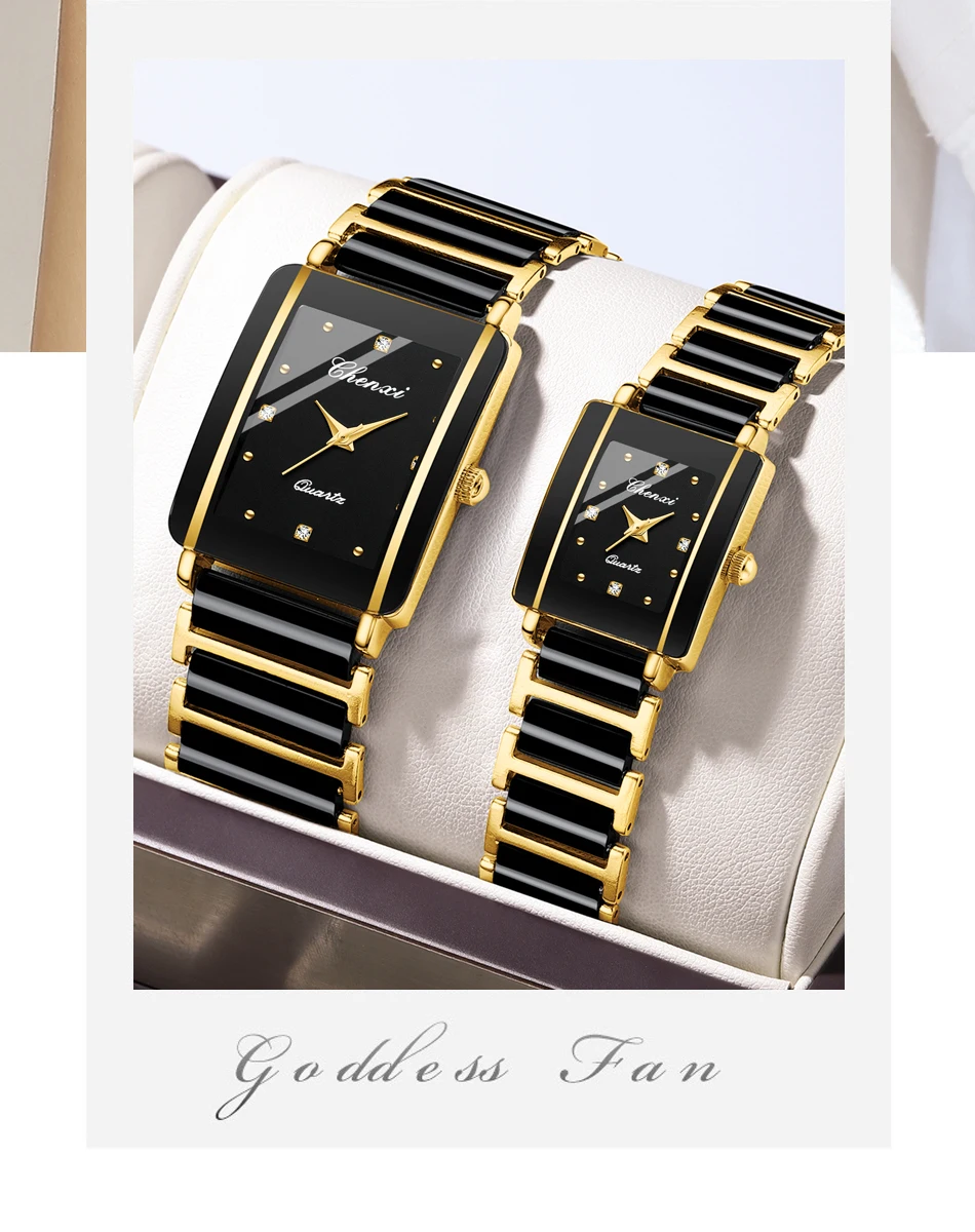 CHENXI 104A Couple's Quartz Watch Gold Black and White Ceramic Luxury Watch Men's and Women's Valentine's Day Gift Watch Reloj