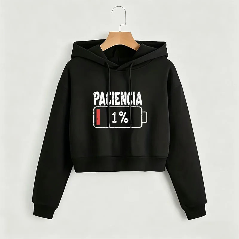 

Funny Low Battery Hoody Cropped Sweatshirt Crop Top Hoodie Y2k Sweatshirts Gothic Casual Style Clothes