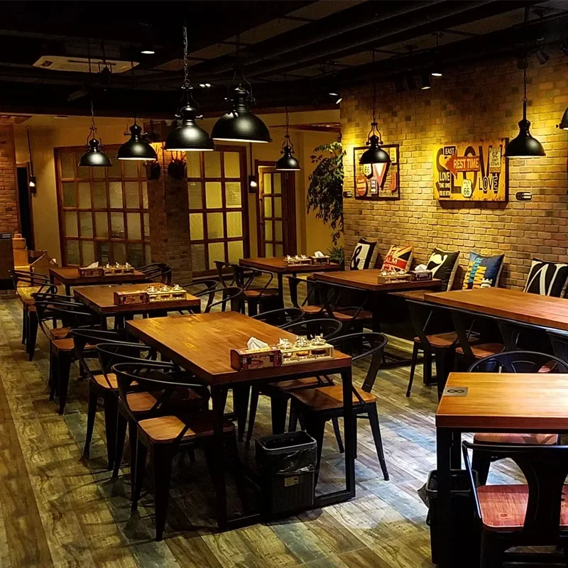 Retro Industrial Style Bar Table and Chair Set Clear Acrylic Wrought Iron Combo for Hot Pot Western Restaurant Dessert Shop