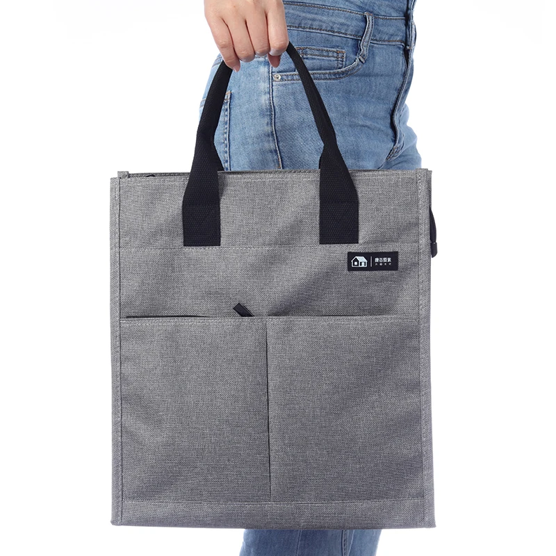 KOBEST Vertical / Horizontal Casual Three-zipper Stereo Tote Bag Hand Document Business Storage Thick Canvas