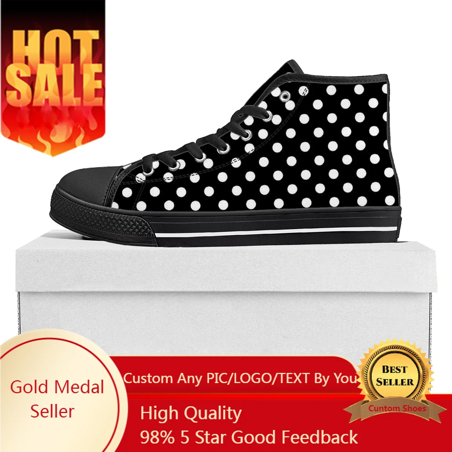 

Polka Dot Pattern Design High Top High Quality Sneakers Mens Womens Teenager Canvas Sneaker Custom Made Shoe Casual Couple Shoes